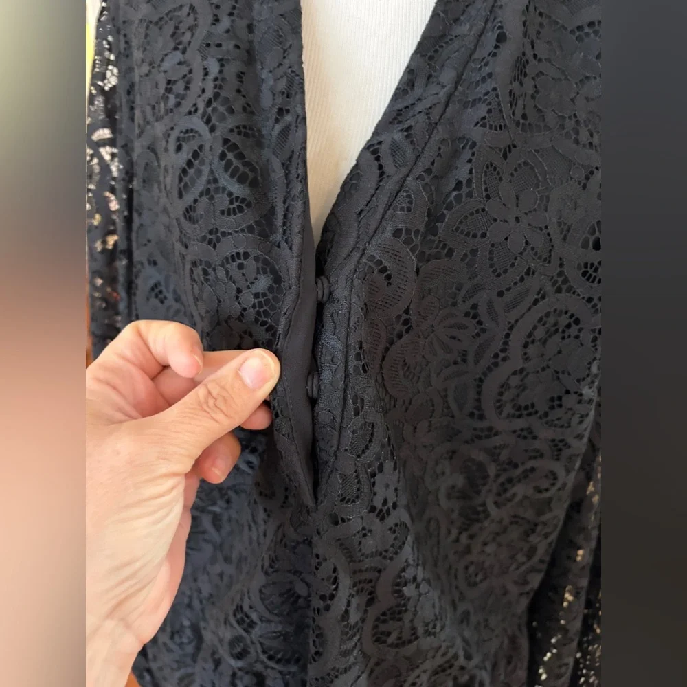 Lilly Pulitzer Blouse Black Lace Jacelynne Peplum Ruffle Hem SZ XL Plus Size - Picture 9 of 13